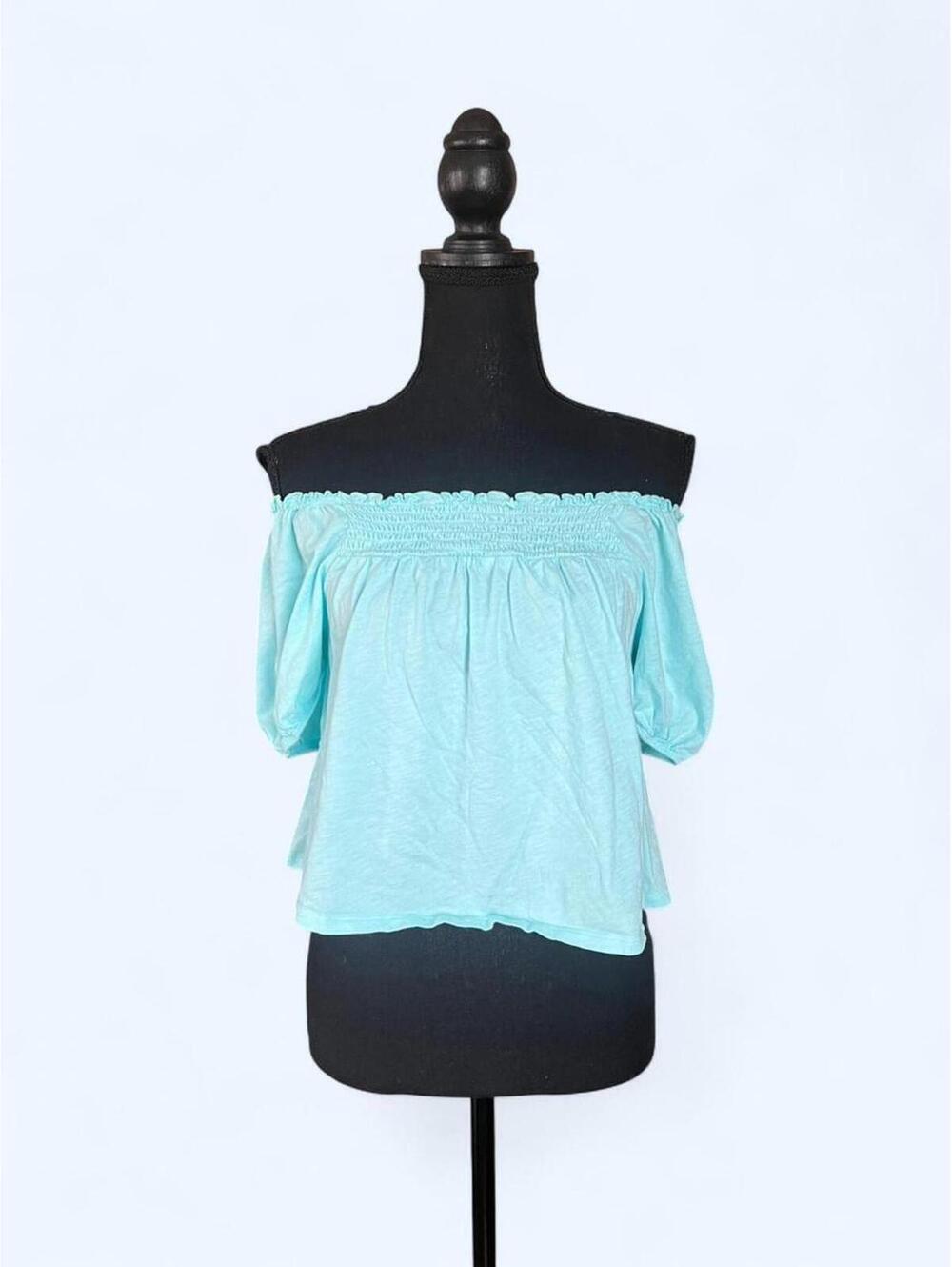 Vintage Y2K boho fairycore aqua off shoulder flowy top Size XS 💙